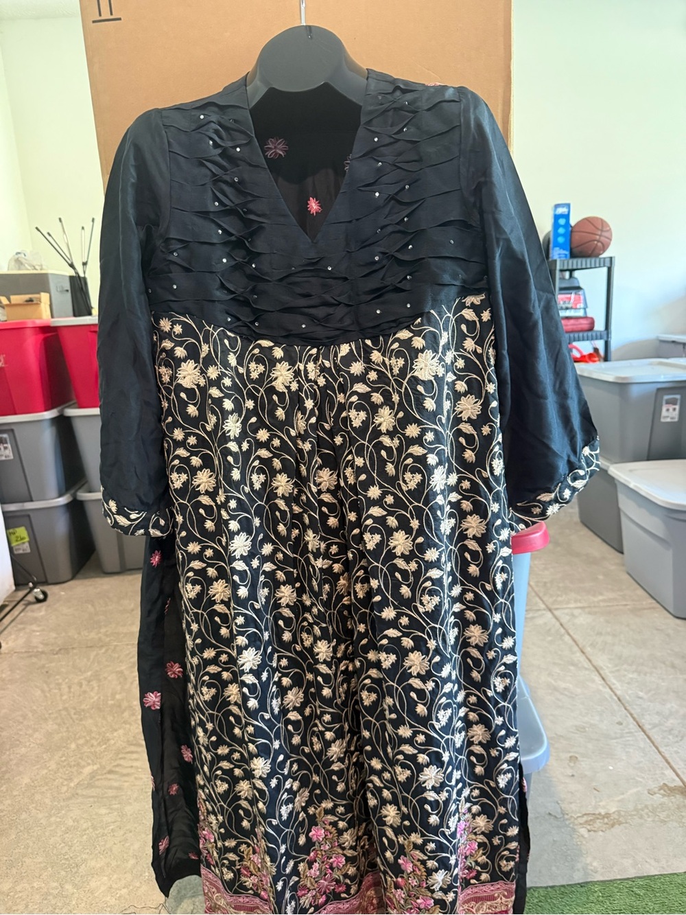Black Floral Embroidered Women's Dress and slit sides p72